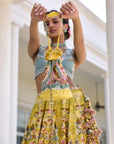 Blue and yellow lehenga set