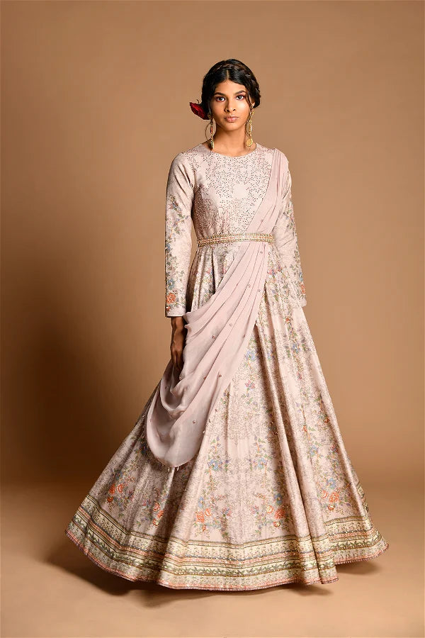 Selena Gown Anarkali With Draped Dupatta