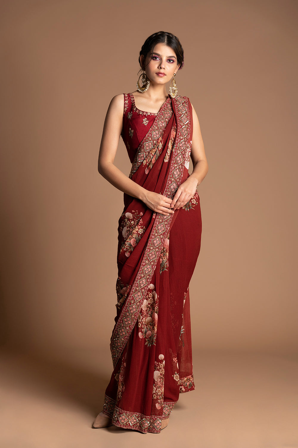 Dahlia Vintage Floral Design Draped Saree