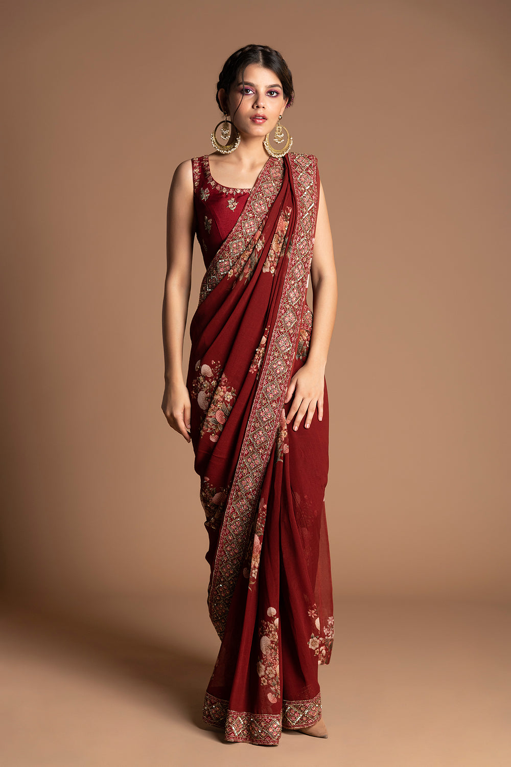 Dahlia Vintage Floral Design Draped Saree