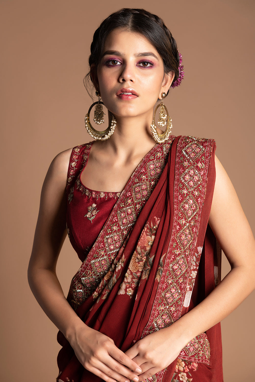 Dahlia Vintage Floral Design Draped Saree