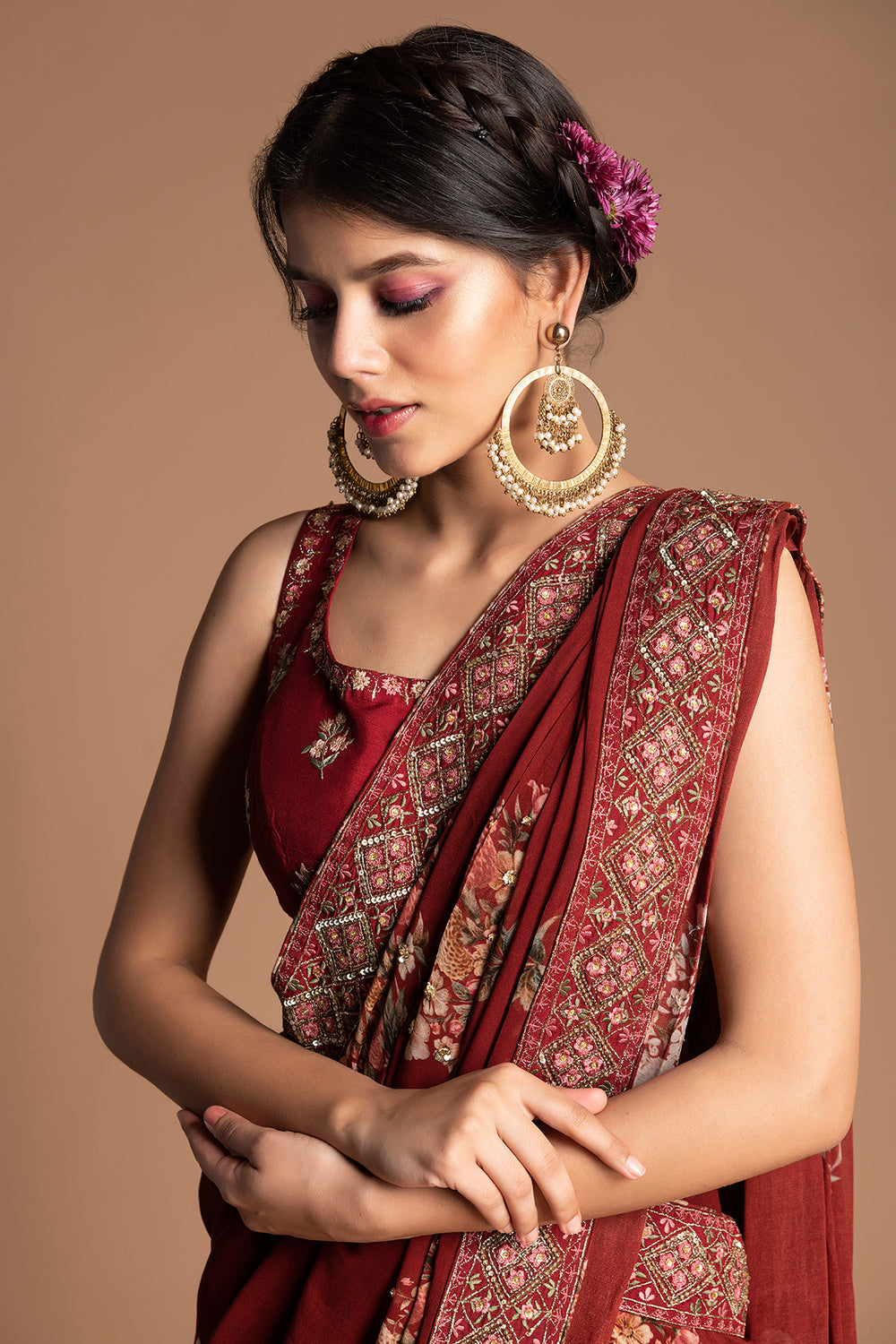 Dahlia Vintage Floral Design Draped Saree