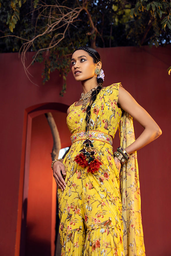 Aksa Pre-Draped Gharara Saree