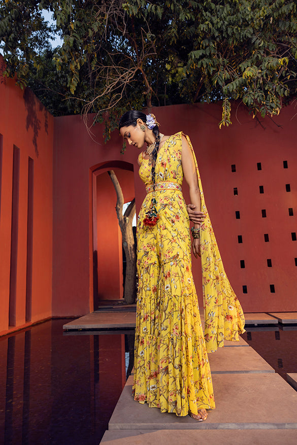 Aksa Pre-Draped Gharara Saree