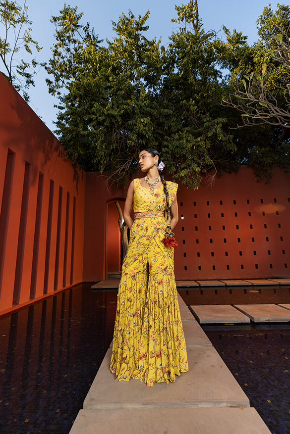 Aksa Pre-Draped Gharara Saree