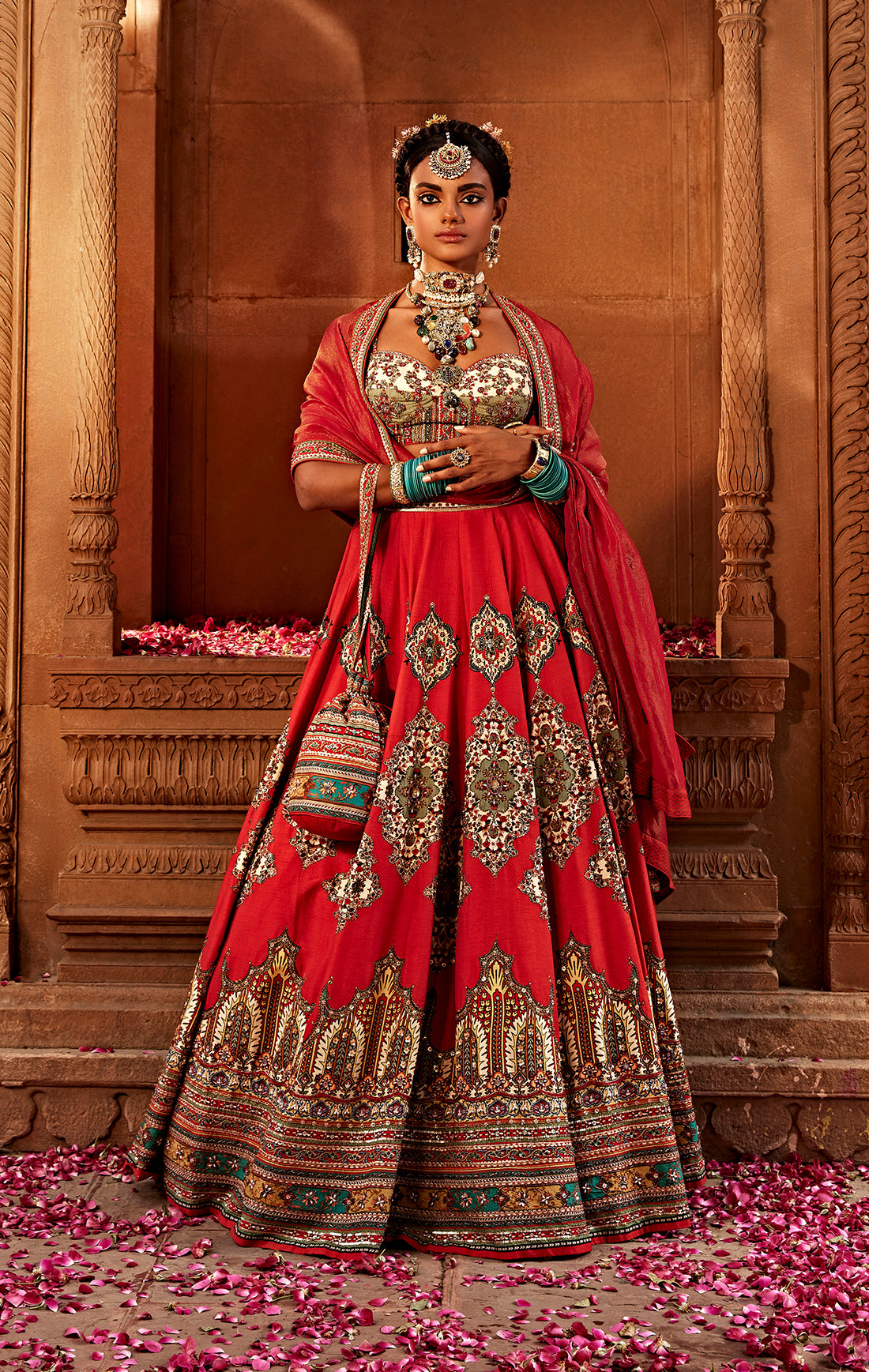 Red Silk Weaving Work Karva Chauth Wear Lehenga Choli