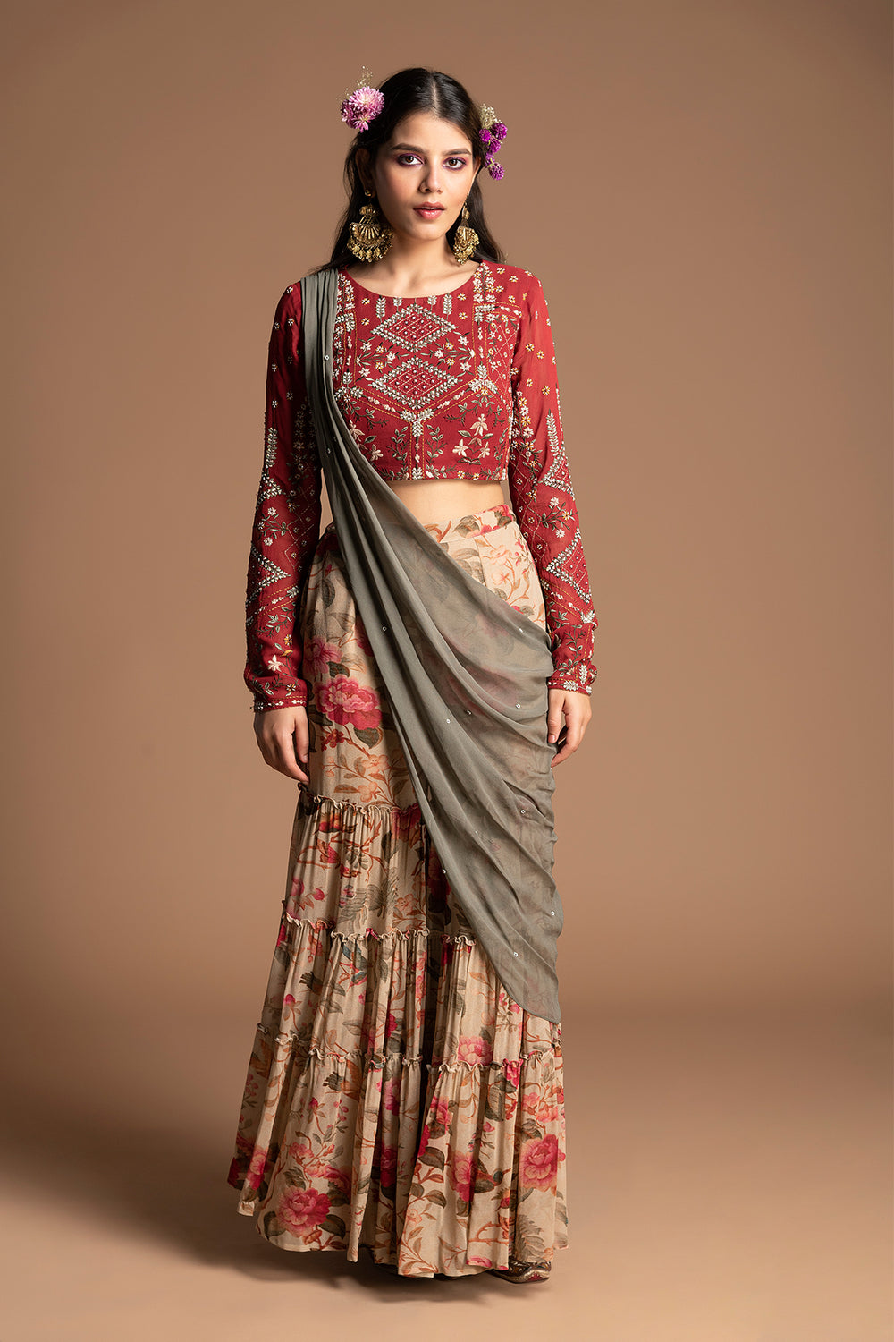 Amelia Gharara Set With Draped Dupatta