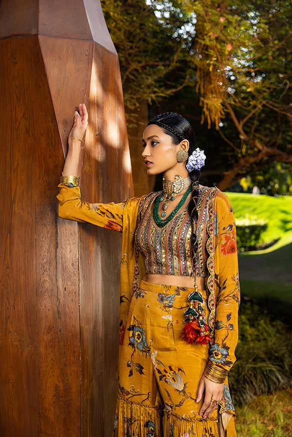 Tarini Manchanda in Saira Cape Set With Gharara And Bustier