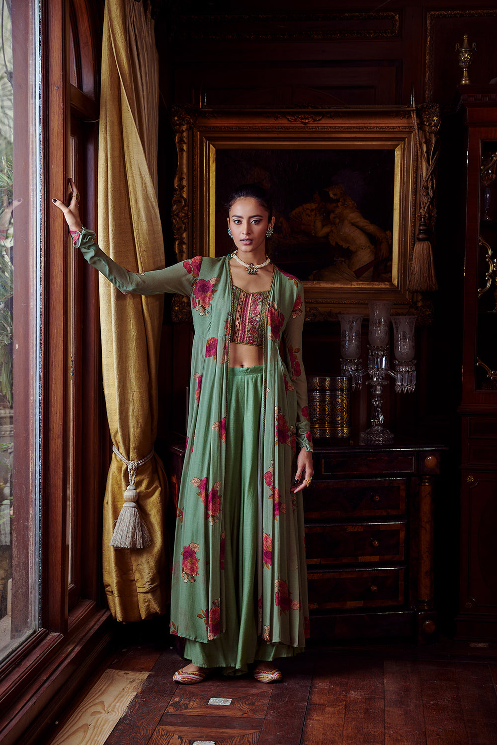 Mihira Cape With Bustier & Palazzo Pants
