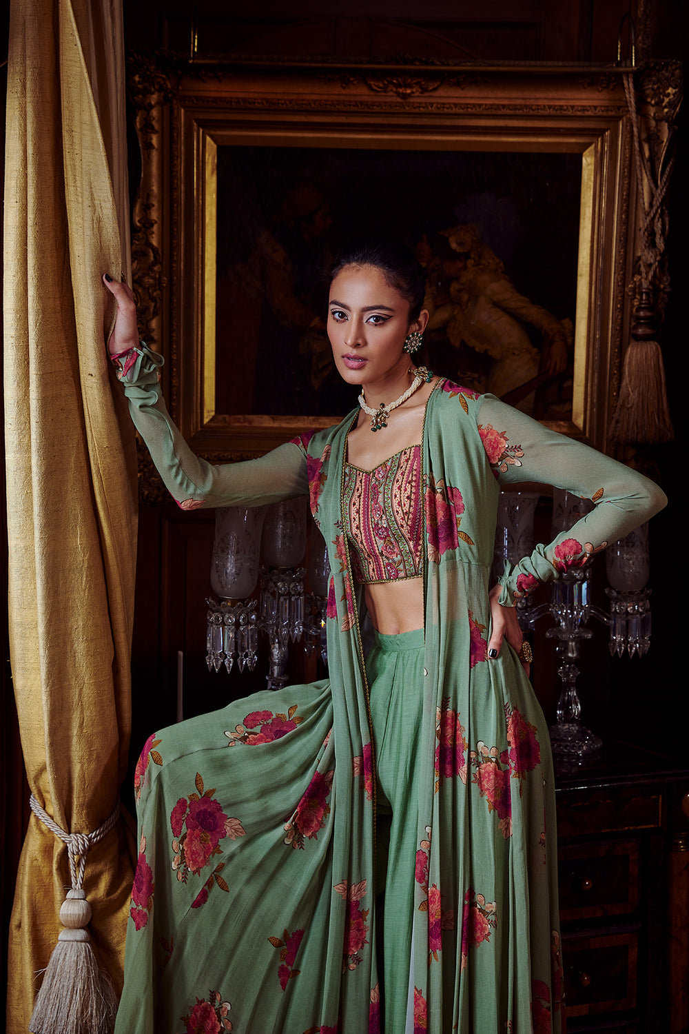 Mihira Cape With Bustier & Palazzo Pants