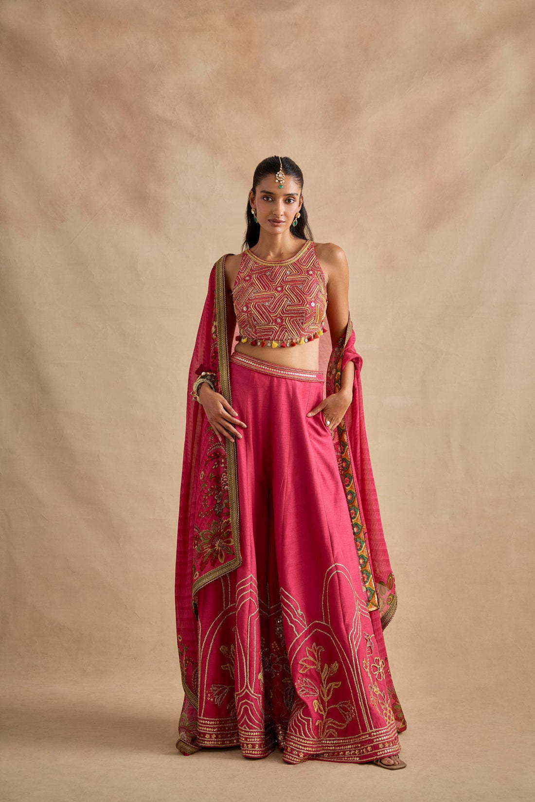 Wide flares, embellished kurtas, and a certain old-world romance that never goes out of style. Kalista's Shararas bring a festive energy to pre-wedding celebrations — the kind of outfit that photographs beautifully and feels even better in person.