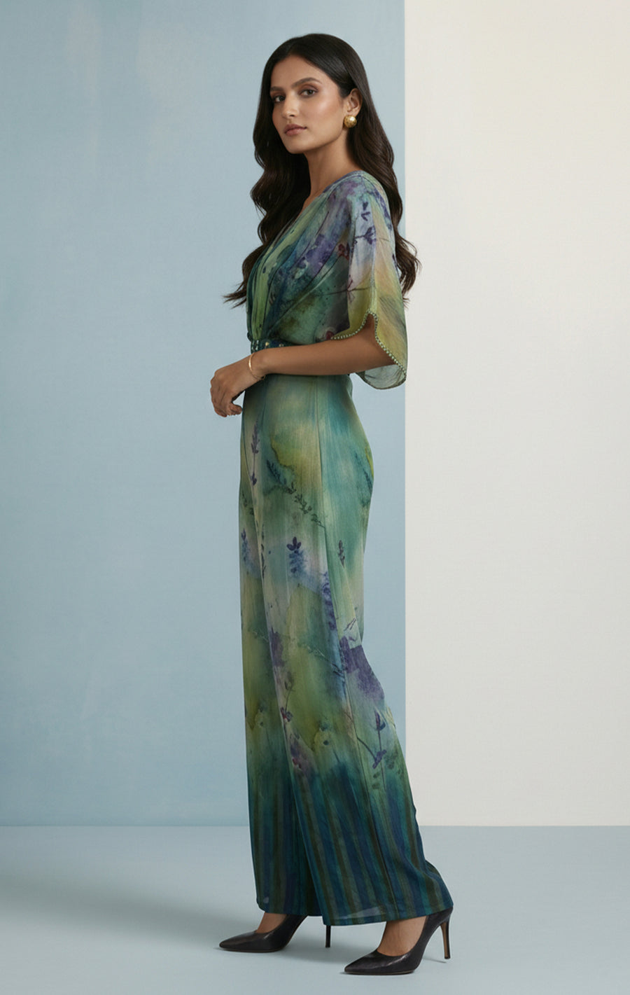 Own Stella Jumpsuit | Teal Green Floral Jumpsuit – Kalista-Ind