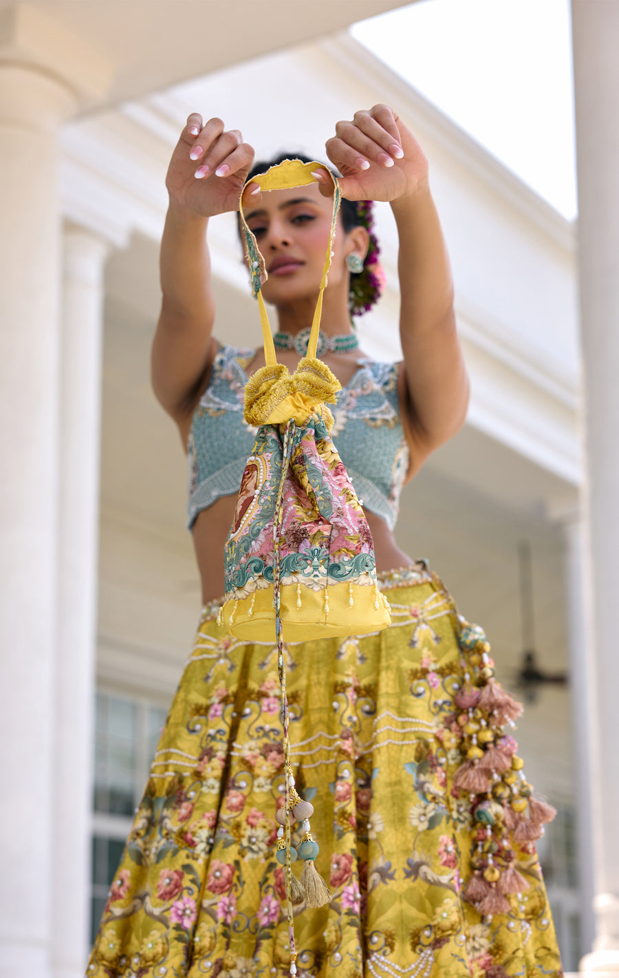 Blue and yellow lehenga set 